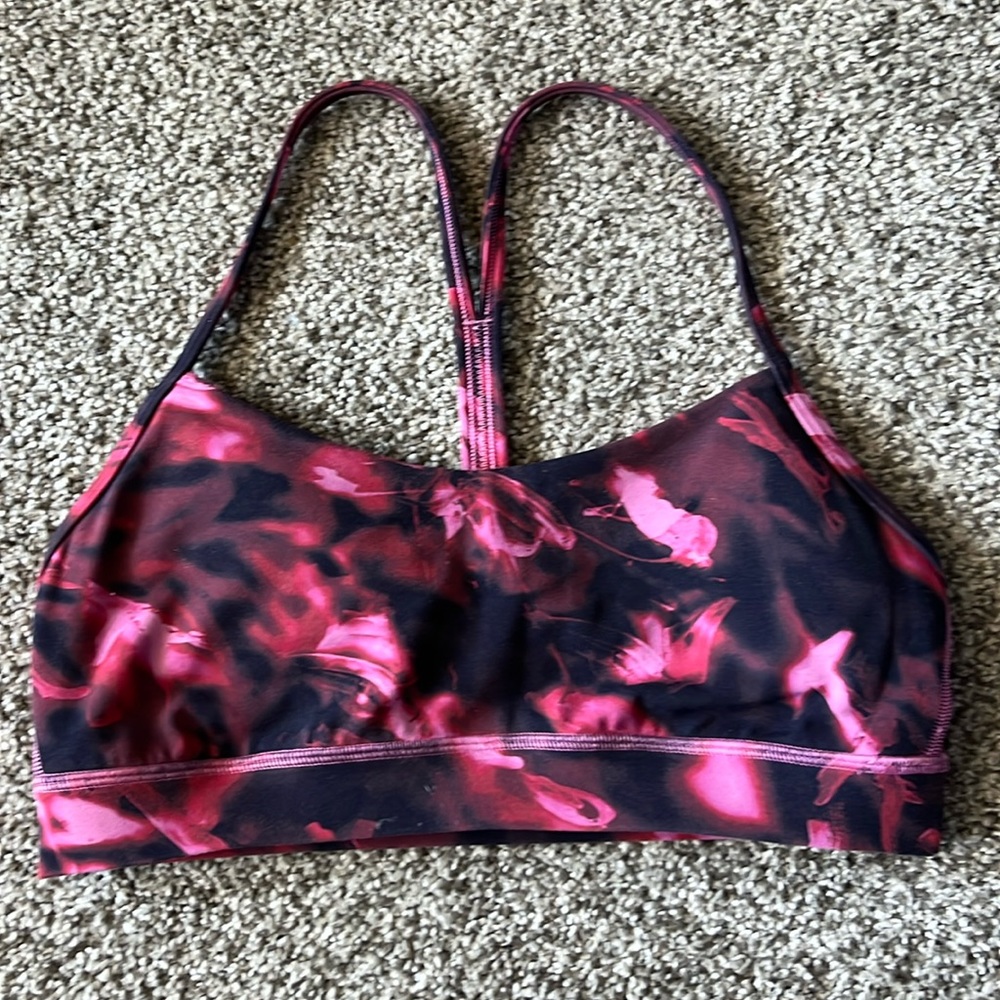 lululemon athletica Pink and Black Floral Print Strappy Sports Bra